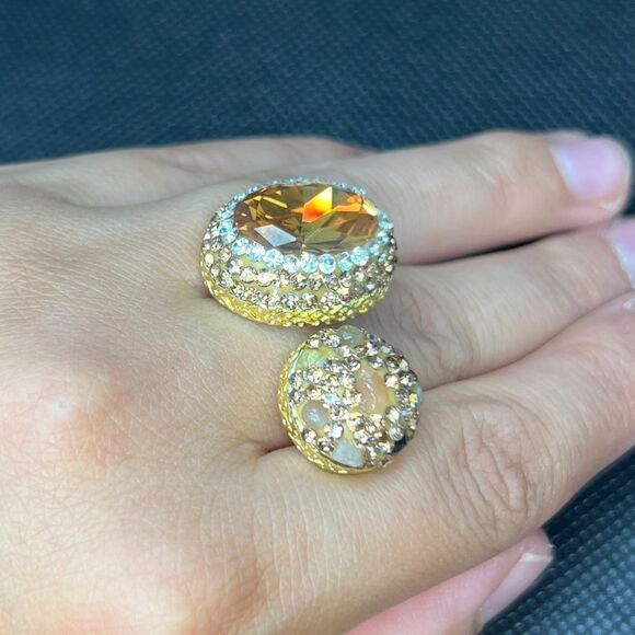 Amber And Champagne Double Adjustable Statement Ring - Picture 4 of 16